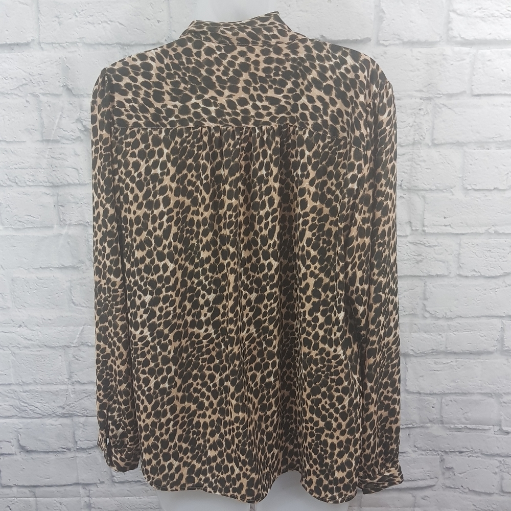 J.Crew Factory Animal Print Neck Tie Business Career Blouse - Picture 9 of 10